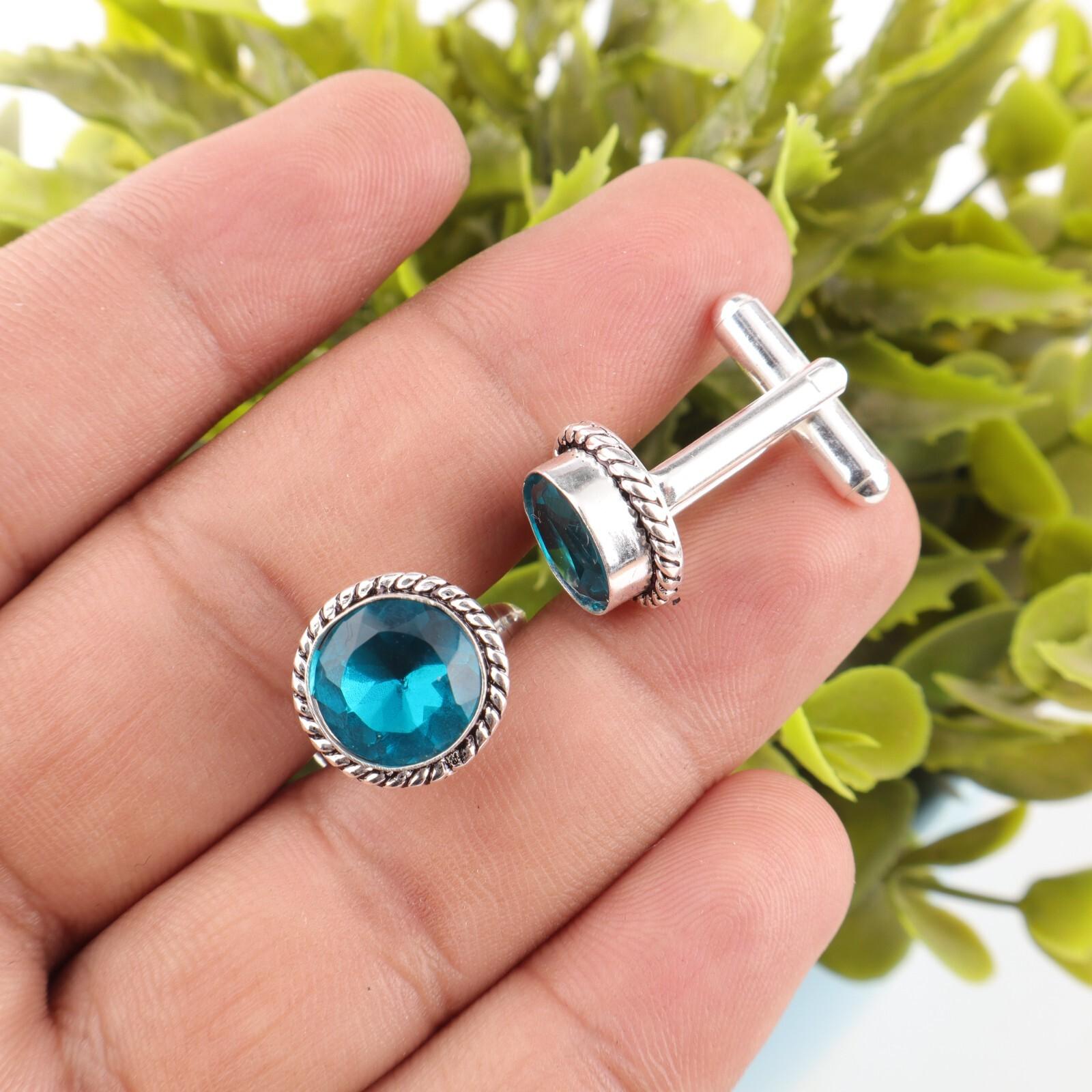 

Апатит Драгоценный камень 925 Стерлинговое серебро Ручная работа Ювелирные изделия Запонки Подарок для отца CL-3-12