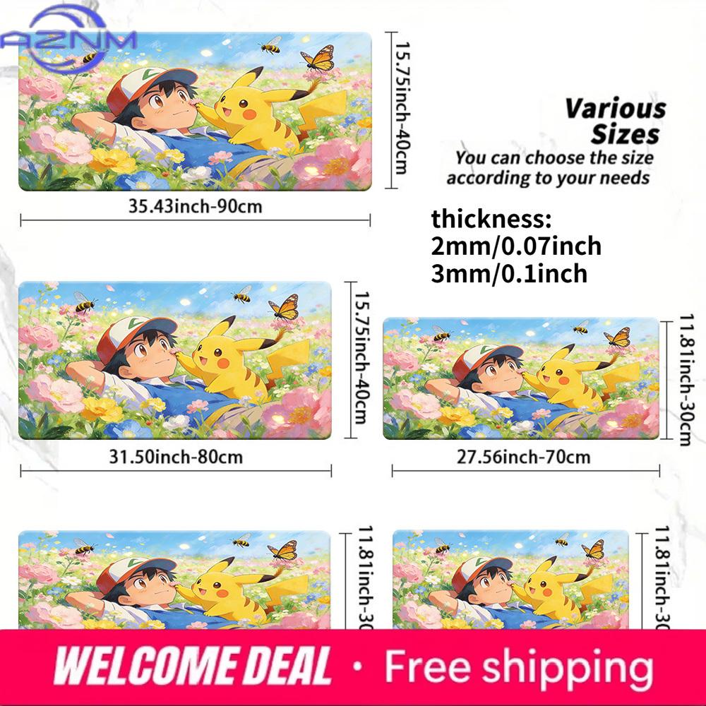 Ash Pikachu Pink Flower Field TCG Playmat NonSlip Desk Mat 30x80x0.2cm
