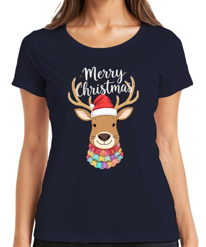 Merry Christmas Xmas Reindeer Santa Hat Cute Multicoloured Unisexs Tshirt S