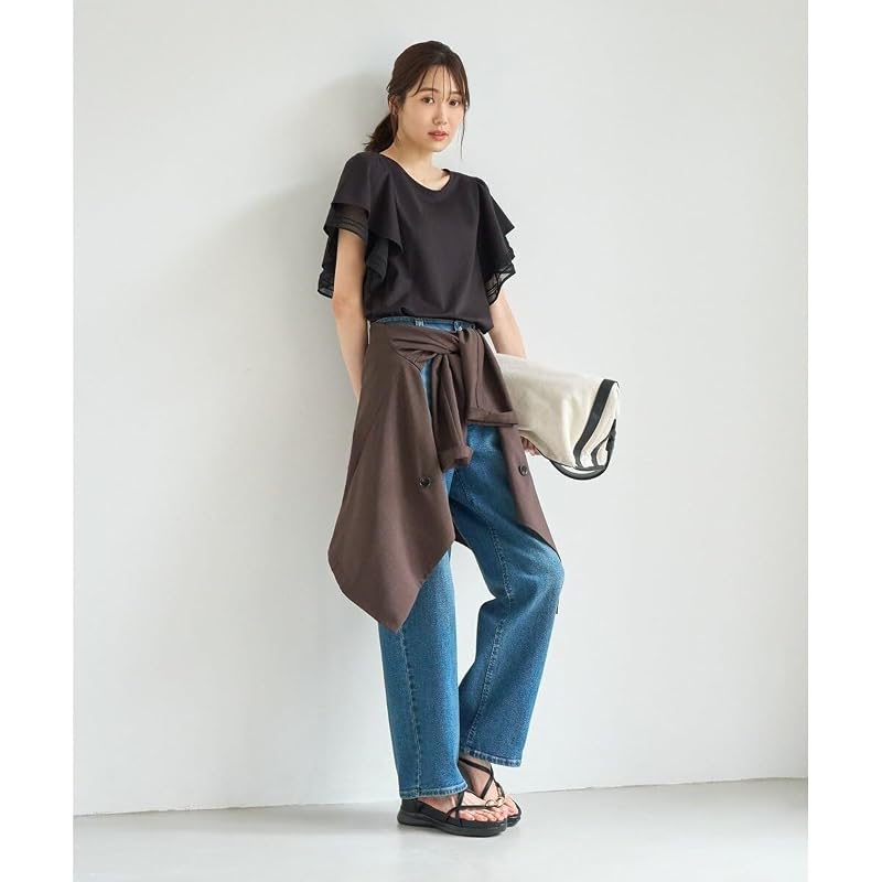 Rope Picnic UV Protection/Cooling Lace-Docking Flare Sleeve Cut Top for Women GDM16370 Sax (48 F)