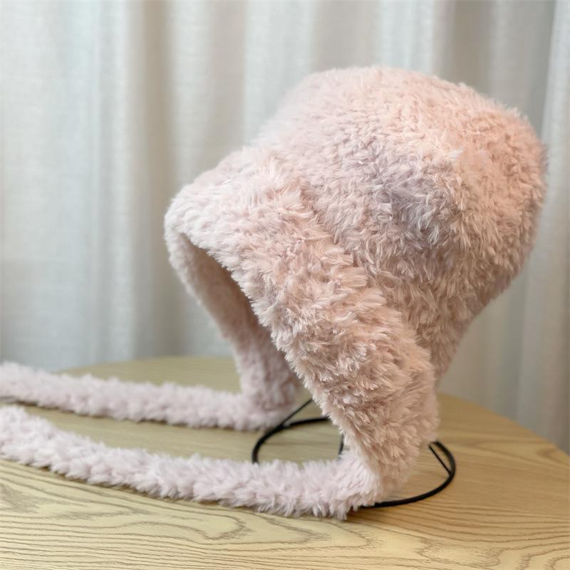 Hat Women's Autumn and Winter Plush Bear Hat Korean Version Versatile Warmth Showing Face Small Ear Protection Sweet Pullover Hat Sweet Style
