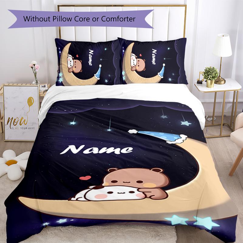 3pcs Custom Name Bubu Dudu Bedding Set Duvet Cover Closure Includes 1 Duvet Cover & 2 Pillowcases for All Seasons Bedroom Decor