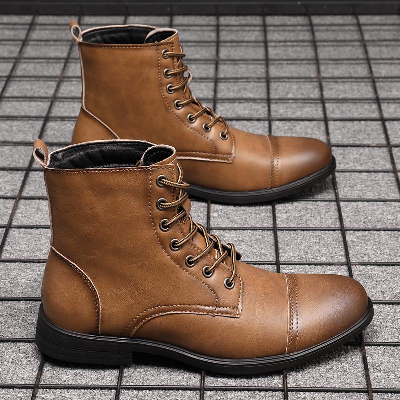 High Top Lace Leather Boots for Men Retro Big Size 38-48 Ankle Boots New Designer Male Plush Snow Boots Autumn Winter Warm Shoes