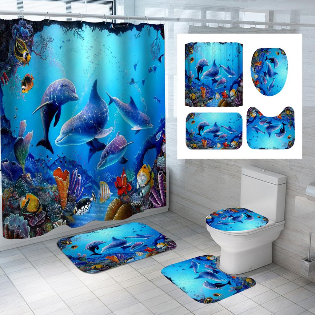 Dolphin Series Pattern Multi-Choice Shower Curtain Digital Printing Toilet Three-Piece Set Four-Piece Bathroom Supplies