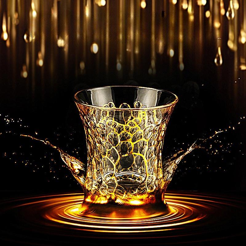 Creative Hand-painted Gold Line Crystal Glass Whiskey Foreign Wine Cup Household Water Cup Engraved Juice Cups