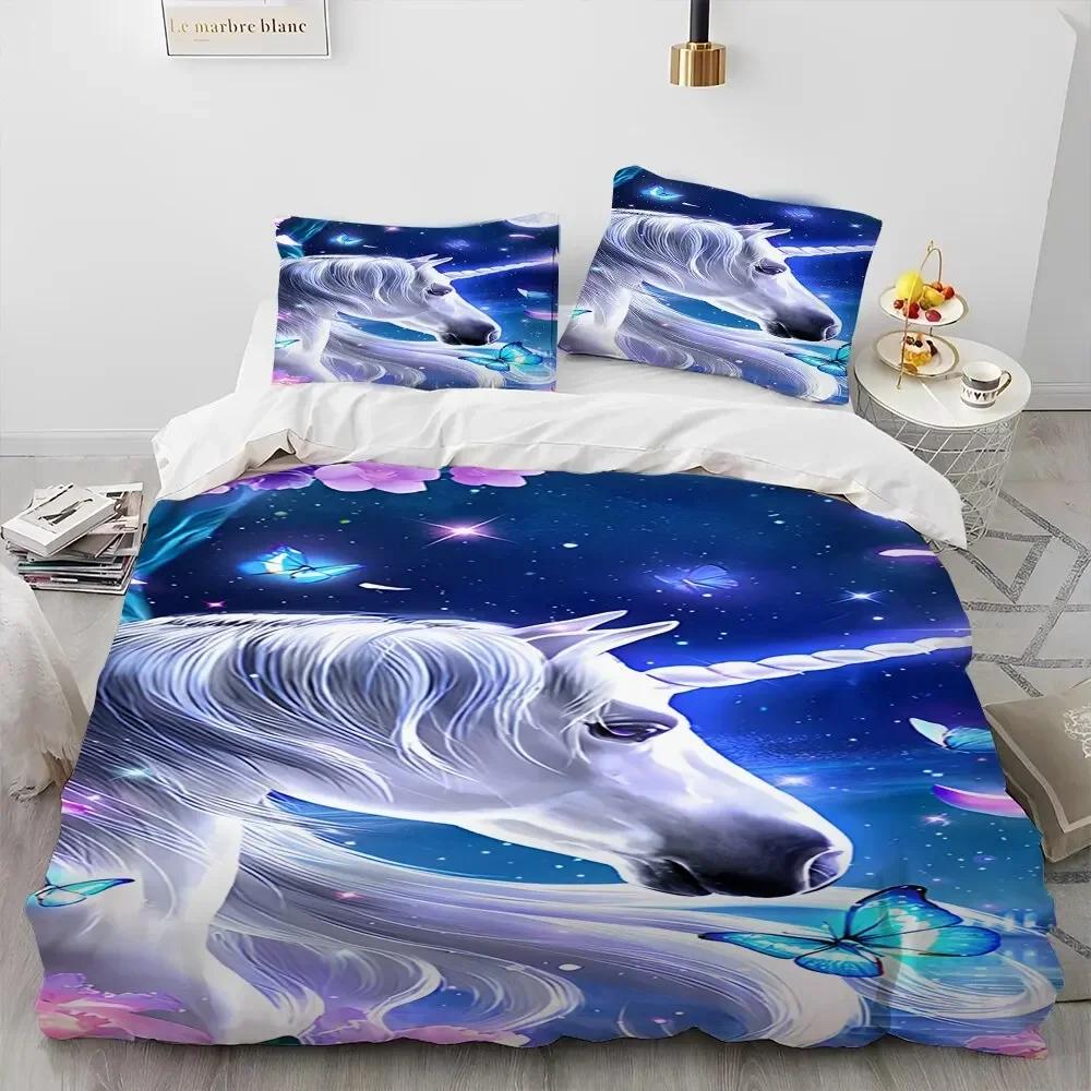 Luxury New 3D Print Unicorn Cute Cartoon Comforter Bedding Set,Duvet Cover Bed Set Quilt Cover Pillowcase,Queen Bedding Set