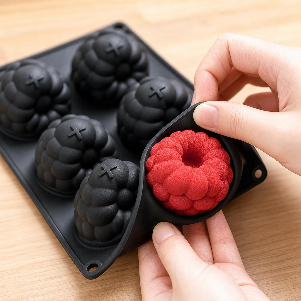 6 Cavity Large Raspberry Silicone Mold Food Grade Flexible Non Stick Baking Mold for French Desserts Pastry Chocolate Jelly Candy Making