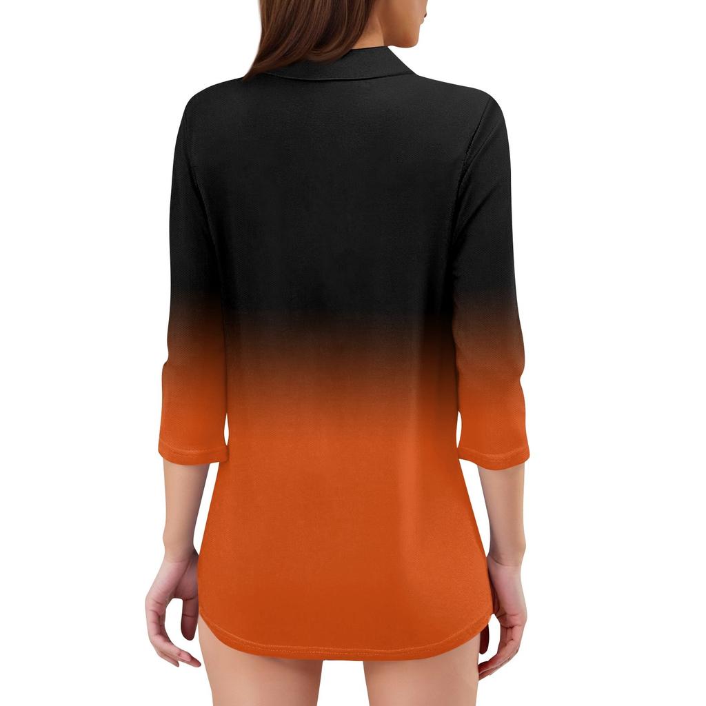 Women's Fashion Casual Lapel 3/4 Sleeve Print Shirt Women's V-Neck Tops
