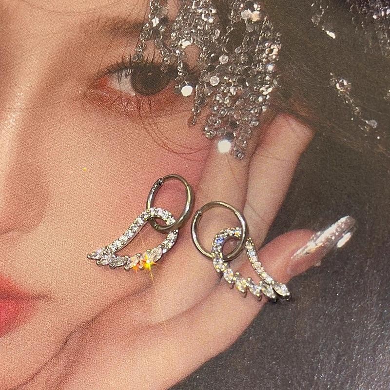 Shining Angel Wings Pendant Earrings For Women  Drop Hoop Earrings Birthday Party Jewelry Gifts