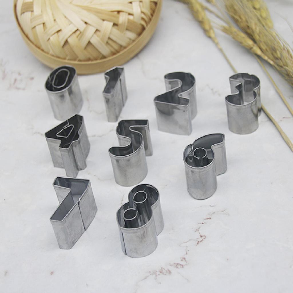 10-Piece Stainless Steel Digital Molds for Cake, Cookie, Pastry, and Fruit Cutting