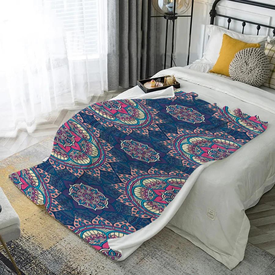 Colorful Mandala Design Microfiber Flannel Cover Blanket Bedroom Living Room Sofa Soft And Comfortable Home Decoration