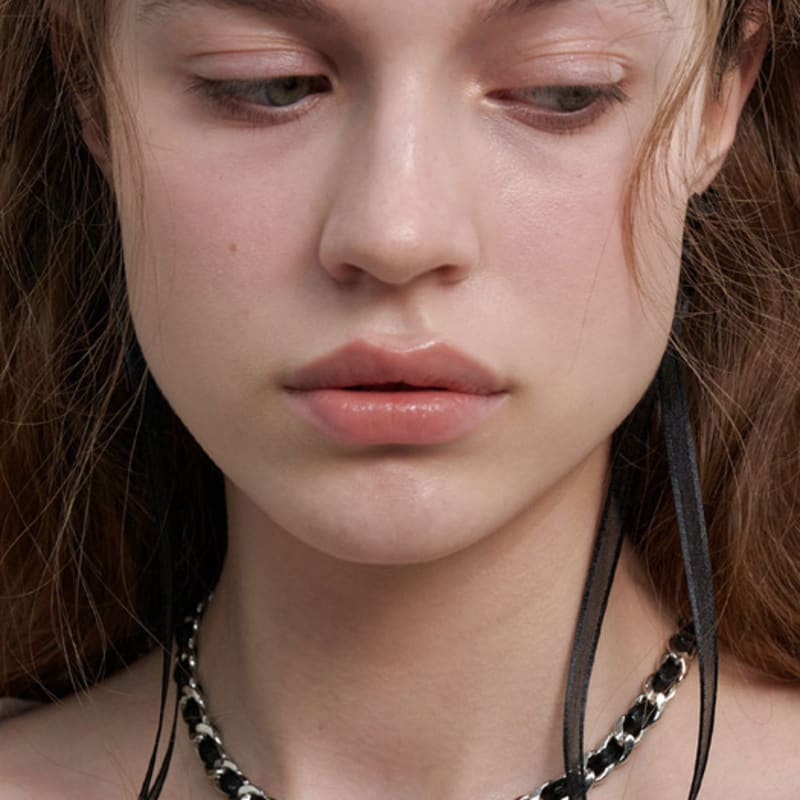 LOVE ME MONSTER Sheer Long Ribbon Chain Necklace (L241MNK080)