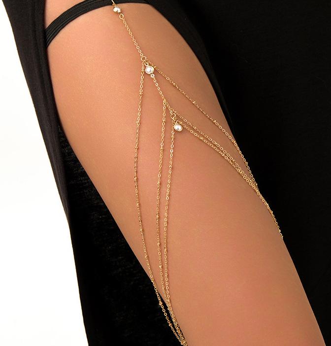 Gold Multi-Chain Diamond Thigh Jewelry for Women