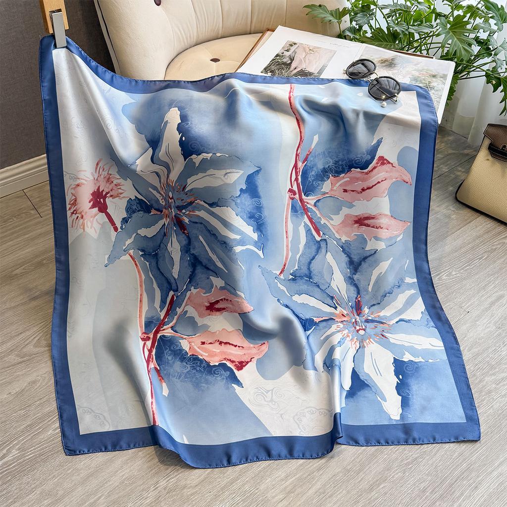 Spring And Autumn Fashion Versatile Simulation Silk Scarf Printed Shawl Women'S Decorative Headscarf Beach Towel