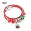 European and American Christmas Double Circle Red Leather Cord Bracelet with Exquisite Glass Beads