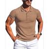 Men's Running and Fitness Clothing, Summer High Elasticity Vertical Stripe Short Sleeved Polo Shirt, Slim Fit Knitted Base Shirt