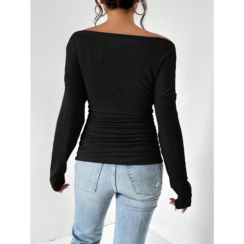 Sexy Off Shoulder Long Sleeve T Shirt Women Solid Color Casual Slim Top Lady Spring Autumn Basic Tees Korean Style Youth Blouses