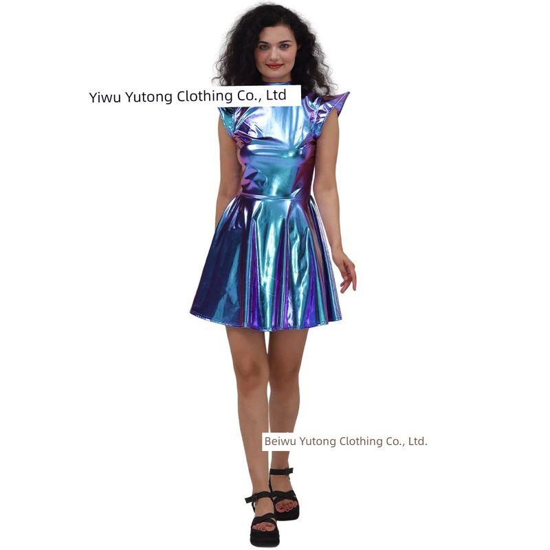 Cross-Border New Halloween Clothes Laser Bronzing Patent Leather Solid Sexy Party High Waist Jumpsuit Short dress Performance