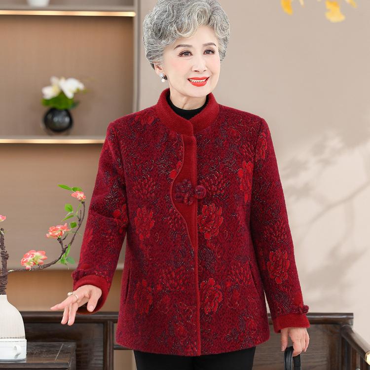 Grandma's Winter Clothes and Velvet Padded Collar Tang Suit Old Lady 70 Years Old 80 Warm Middle-aged and Elderly Women's Coat