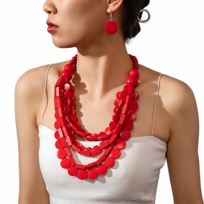 Retro Creative Personality Irregular Wood Bead Pendant Fashion Collarbone Chain Necklace Earrings Set