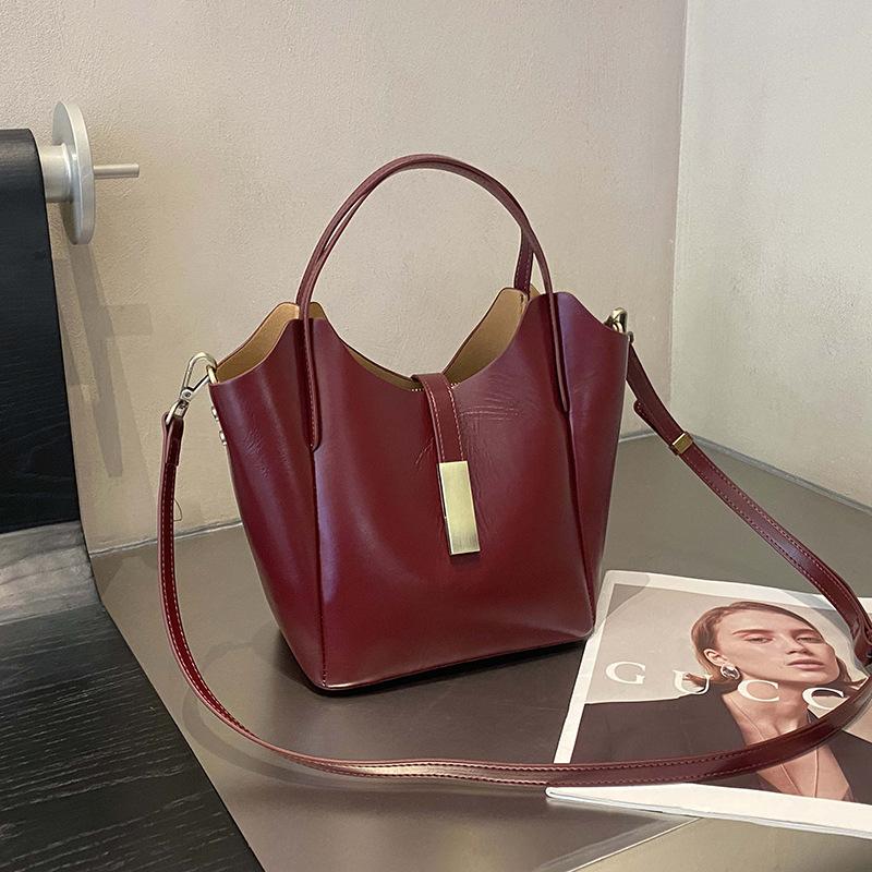 

Модная женская сумка, сумка-тоут из натуральной кожи, вместительная сумка на одно плечо вино красного