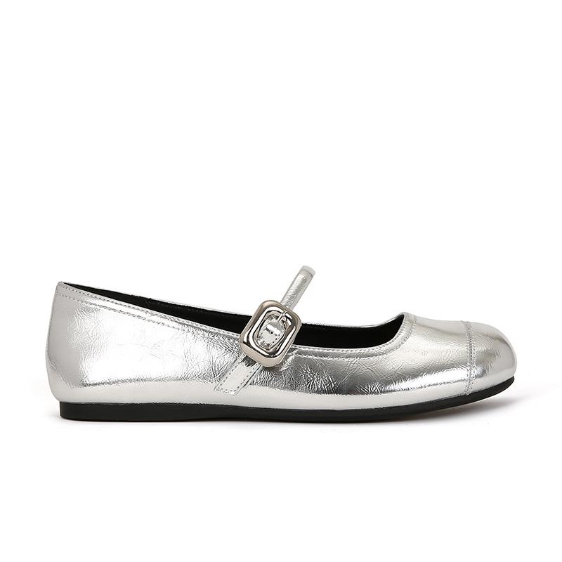 

Sheepskin version~ Su Yinyin s same inner height increase French Mary Jane shoes women s buckle flat ballet shoes women s single shoes 35