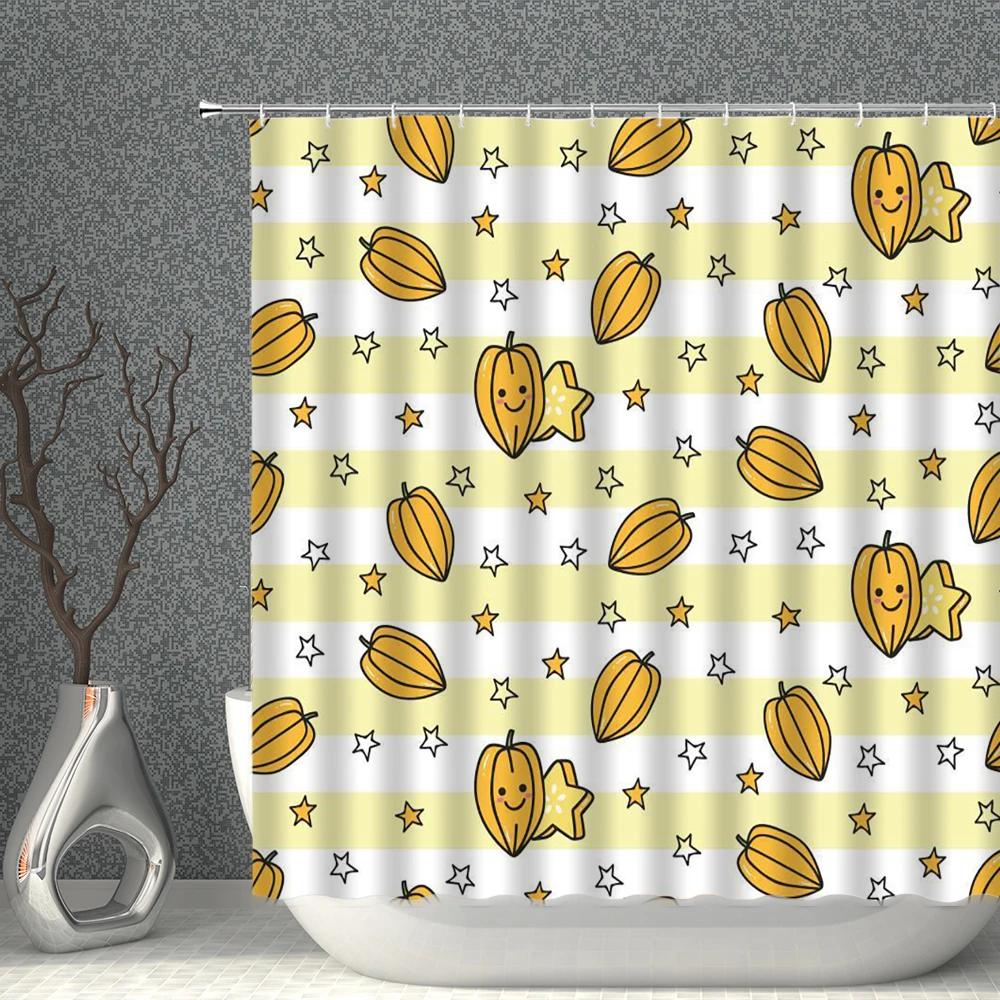 Fruits Shower Curtain Waterproof Fabric Watermelon Apple Strawberry Print Bath Curtains Set Pink Green White Bathroom Screen