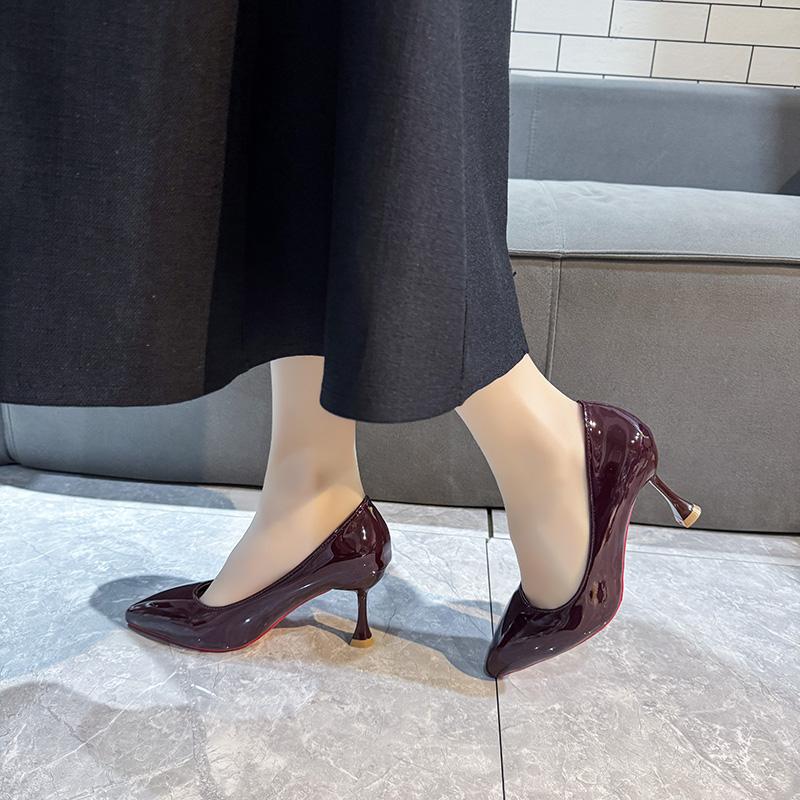 Fashion Fashionable High Heel Single Shoes Women Spring New Red Pointed Toe Thin Heel Breathable Slip-On Comfortable All-Match Shoes