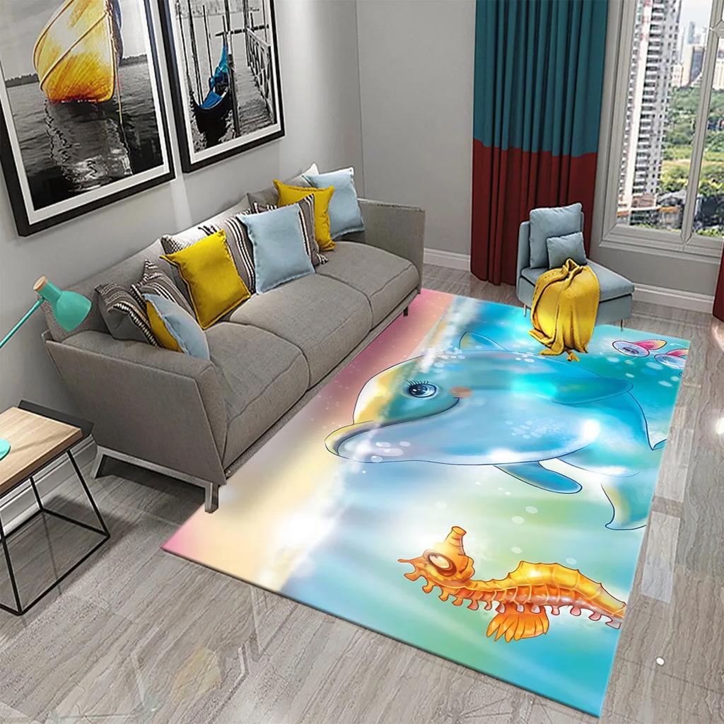 3D Fantasy Dolphin Carpet for Living Room Bedroom Kids Rug Dolphin Series Carpet Hallway Floor Mat Bathroom Kitchen Non-slip Rug