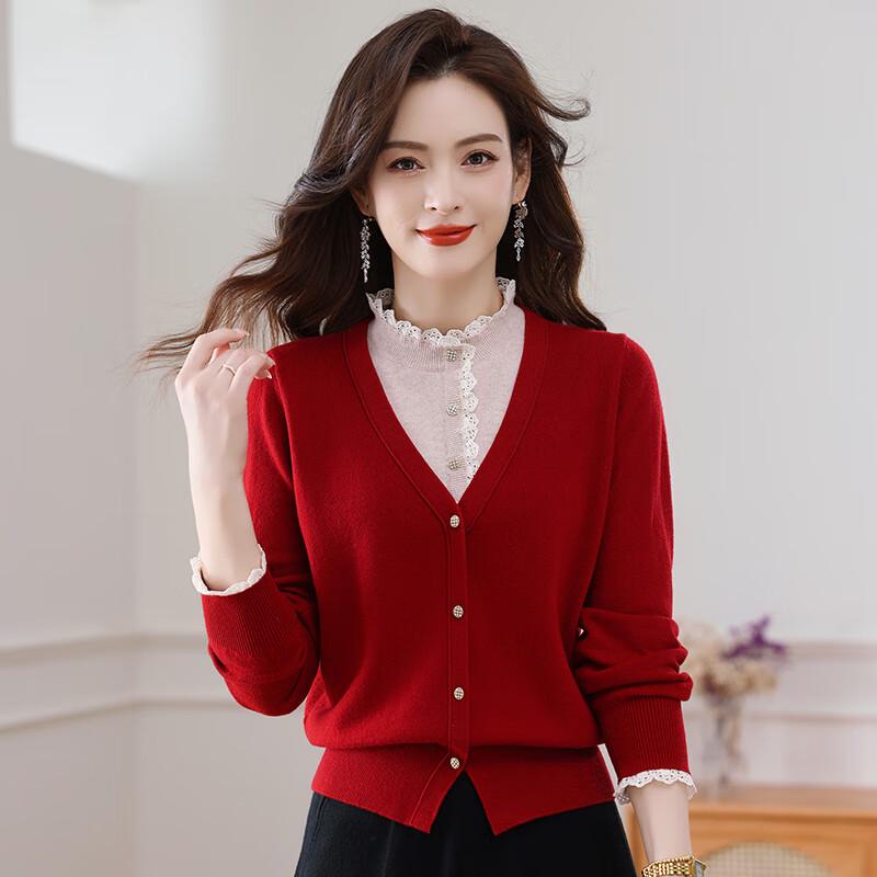 

Women s 100% Pure Wool Faux Two-Piece Knit Sweater L