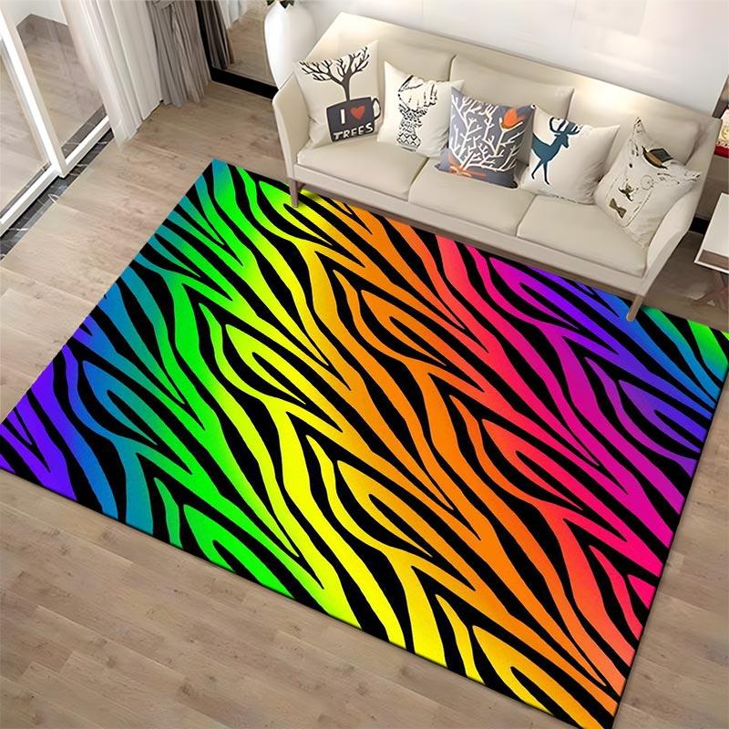 Rainbow Zebra Striped Pattern Area Rug for Living Room Decor Suitable for use as an anti-slip for living room bedroom sofas
