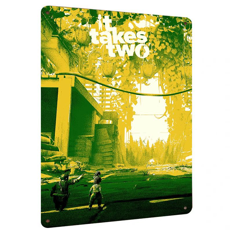 

It Takes Two Game Art Metal Wall Decor Vintage Style Gaming Room Decorative Poster for Gamers 20x30cm（7.8x11.8inch）