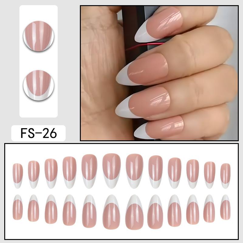24 Pcs Nude Acrylic Press On Nail Art Short Medium Cheap Artificial Nails Simple White Black French Tips Fake Nails Set For Glue