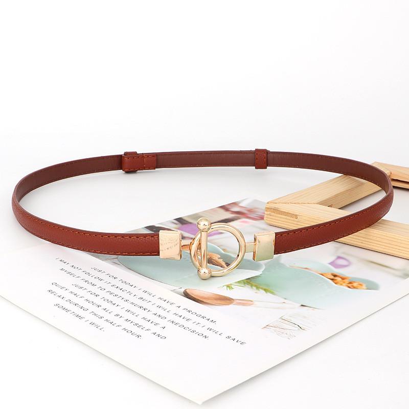 Metal Simple Circular Buckle Women Slim Waist Belt Without Punching Holes