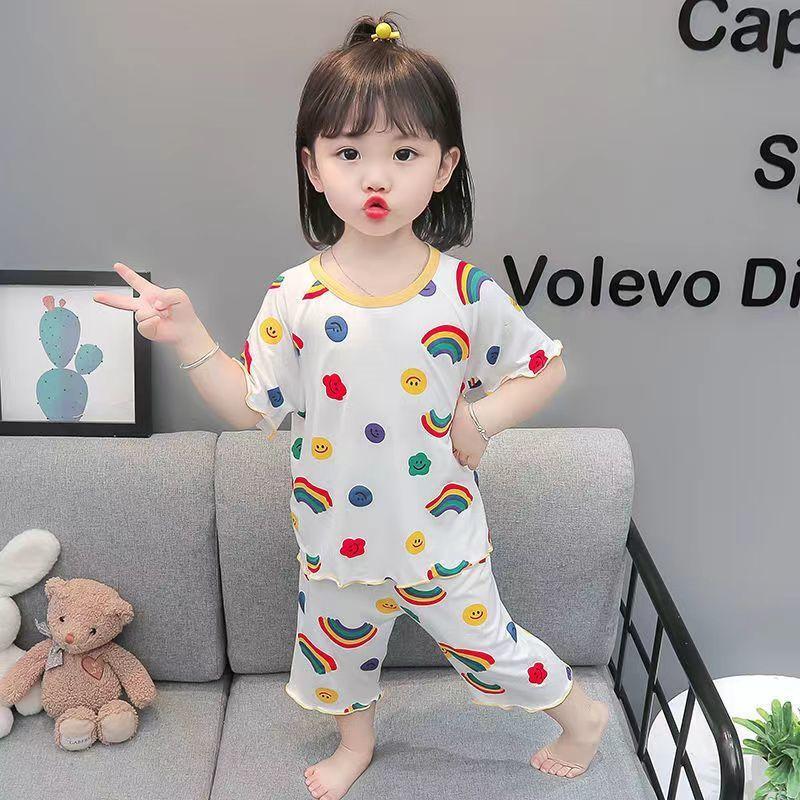 Kids Ice Silk Summer Pajama Set Comfortable and Cool