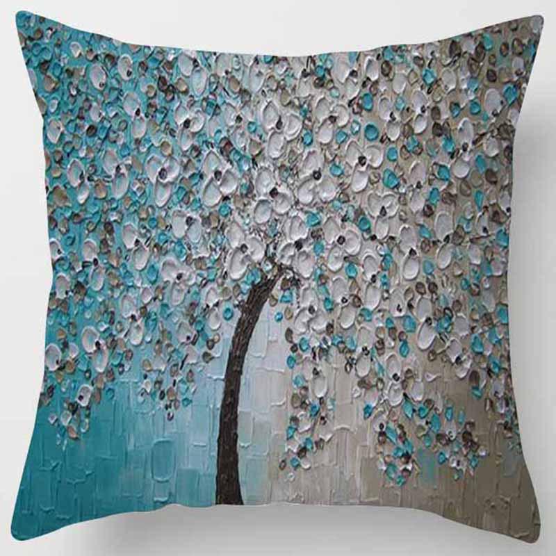 Personalisierte Dreidimensionale Ölgemälde Baum Blumen Baum Kissen Kissenbezug Auto Sofa Bettseite Lendenkissenbezug