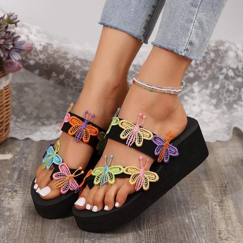 Fashion 2024Summer Women Rhinestone Butterfly Flip Flops Female Slippers Wedges Platform Slippers Non Slip Shoes Sandals Shoes for Women