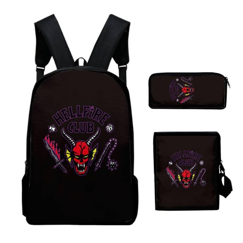 Anime Style Three-piece Backpack Set For Kids With Geometric Pattern And Pencil Case