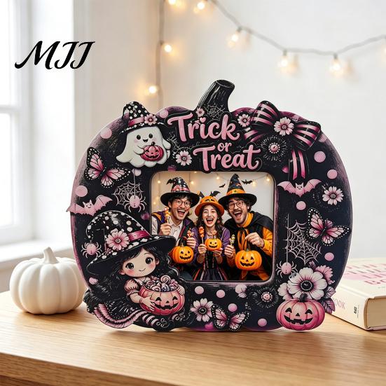 Halloween Photo Frame Frame, Wooden Desktop Picture Holder for Spooky Party Decoration Supplies And Festive Home Decor, Vintage Tabletop Ornament