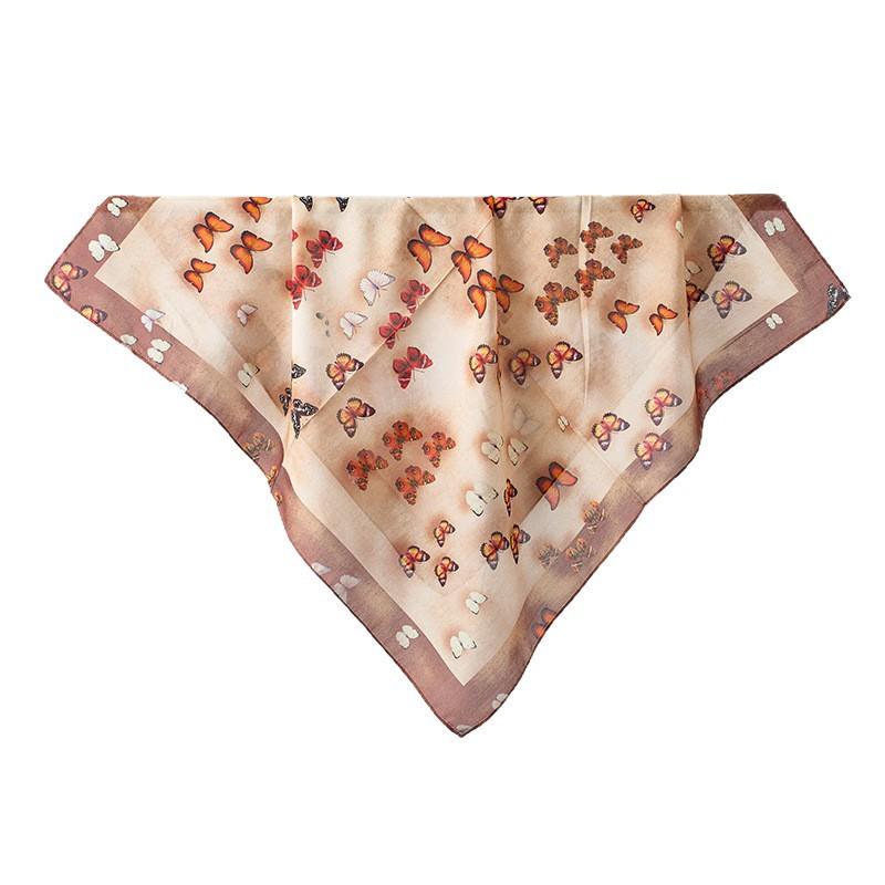 New Small Fresh Butterfly Print 61 * 61cm Square Scarf Mulberry Silk Cotton Blended Women's High-end Silk Scarf