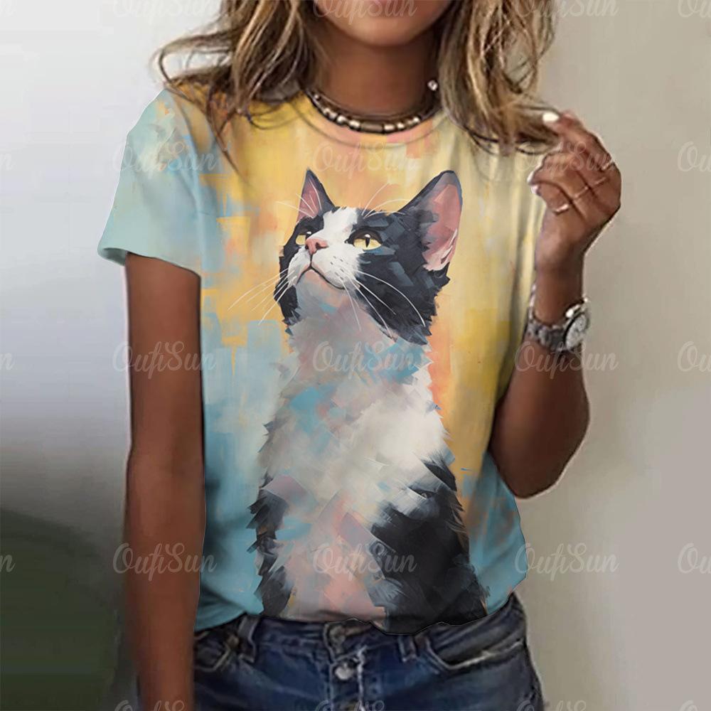

Женская летняя футболка с принтом 3D-кота 6XL