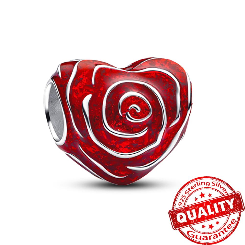 Beautiful 925 Sterling Silver Red Valentine's Day Infinity Love Rose Pendant Fit DIY Bracelet Necklace Date Accessories Gifts
