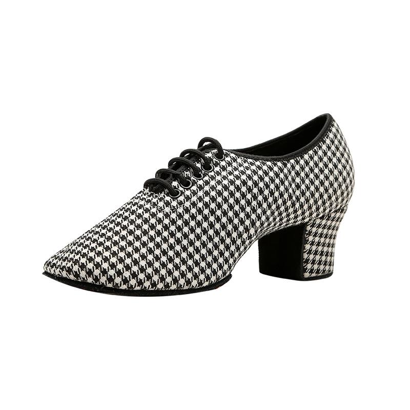 Houndstooth Mid-Heel Dance Shoes for Square, Ballroom, Modern & Latin Styles - Soft Sole, Adult Performance Cha-Cha