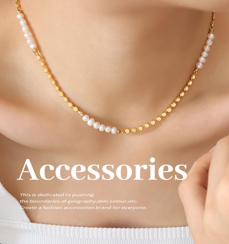 French INS Style Copper Freshwater Pearl Necklace: Elegant Temperament, Non-fading, Lentil Splicing, Women's Jewelry Accessory