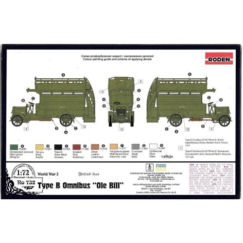 Roden 1/72 Scale WW1 British Type B Double-Decker Bus Plastic Model Kit RE72732