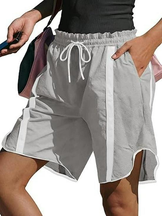 

2026 Women s Color Block Drawstring Cargo Workout Shorts L серый