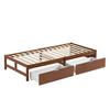 Children Bed, Flat Bed, Wooden Bed, Vintage Wood Color, Two Drawers with Castors, Adolescents And Adults, Pine Frame, Sturdy Slatted Frame, 90x200cm