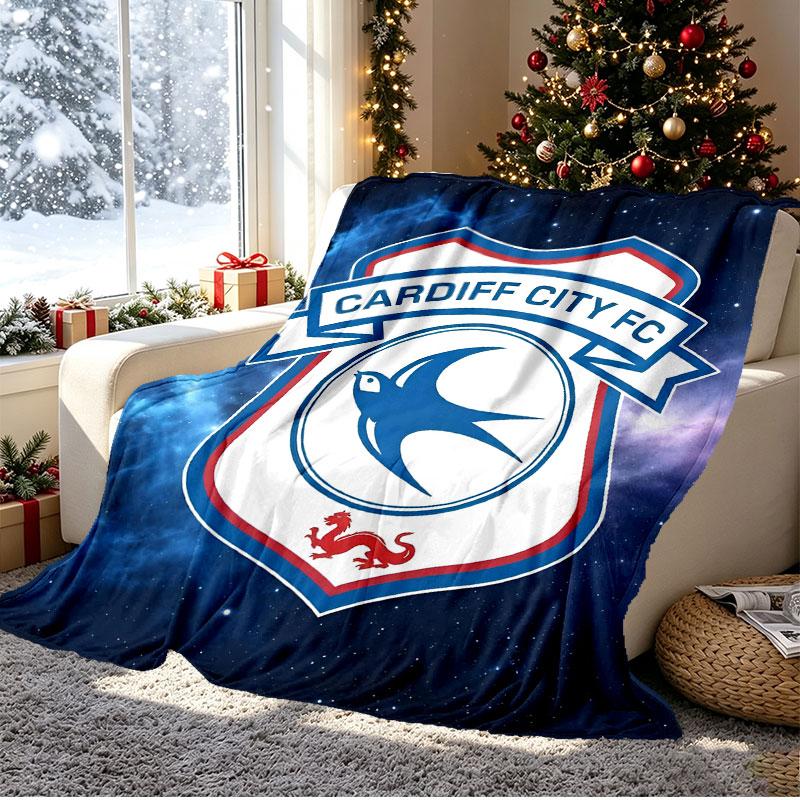 Cardiff City FC Pattern Blanket for Home Decoration, Bed, Sofa, Car Travel, Camping, Suitable for All Seasons, Birthday Christmas Gift