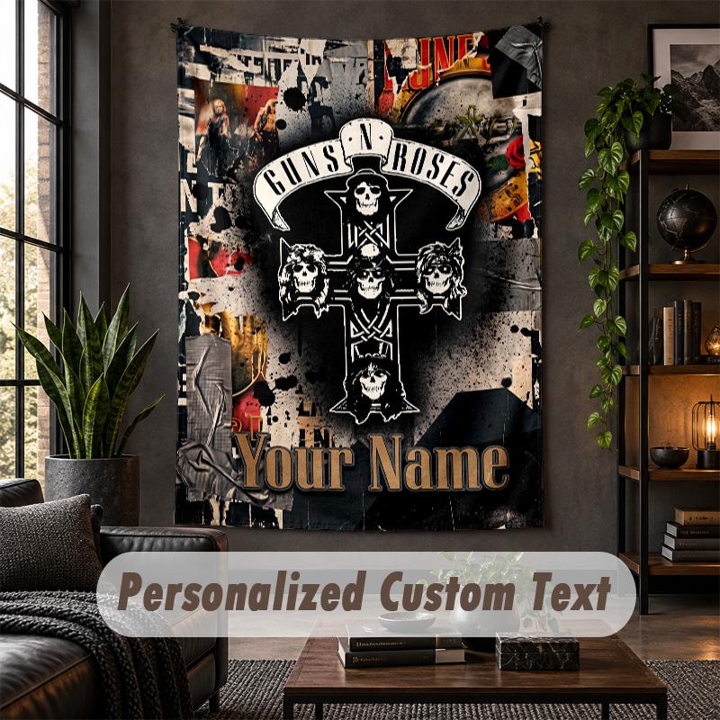 Personalized Wall Tapestry,Guns N’ Roses Custom Text, Soft Fabric Wall Art For Indoor Decoration