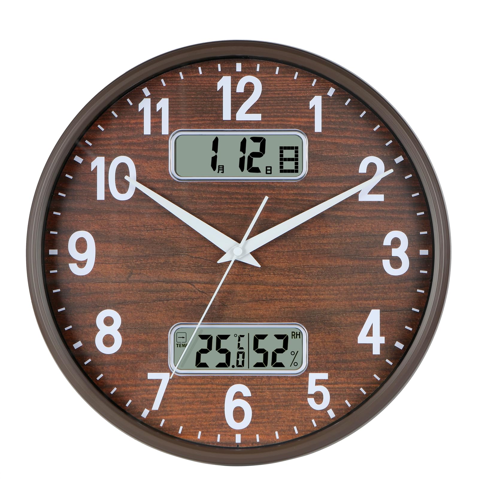 

Wall Diameter Temperature and Humidity Continuous Second Coffee Color Clock, 32cm, Analog, Calendar, Display, Silent, Hand,